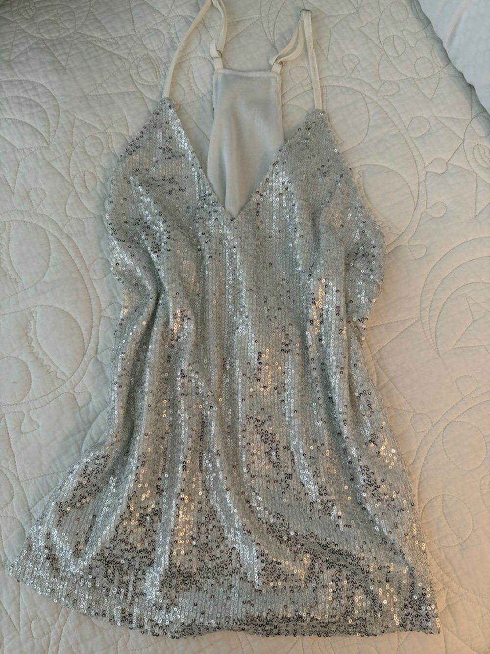 Silver White Sequin Cami Tank Top